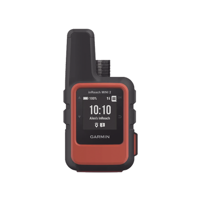 Navegador satelital InReach Mini 2 color naranja, con cobertura global mediante la red Iridium, cuenta con botón de emergencia, batería para hasta 50 horas, GPS y brujula.