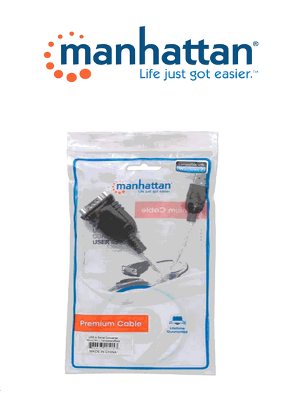 MANHATTAN 205153 Convertidor Serial a USB Conecta un dipositivo Serial/RS232/COM/DB9 a un puerto USB, Chip Prolific PL-2303RA, 45 Cm 18 in. / Empaque tipo bolsa Sobre Pedido