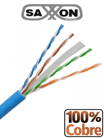 SAXXON OUTP6COP305B - Cable UTP Cat6 100% cobre, 305 metros, bobinado REELEX, color azul para interior. Certificado ISO9001, UL 444, RoHS, ANSI/TIA/EIA. Ideal para redes de datos y video.