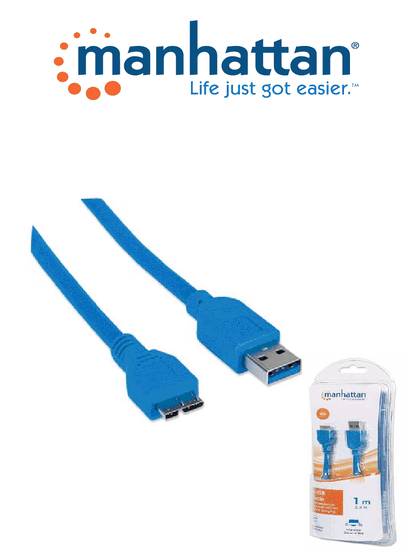 MANHATTAN 393898 - Cable para Dispositivos USB Micro-B de SúperVelocidad /USB 3.2 Gen 1, A / Macho /SuperSpeed /Micro-B Macho, 5 Gbps, 1 m, Azul