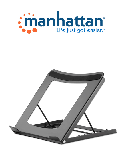 MANHATTAN 462129 - Soporte ajustable para laptops y tabletas / Elevador ergonómico para laptops y otros dispositivos de 10 a 15.6 / Hasta 5 kg / Plegable en cinco posiciones / Color negro