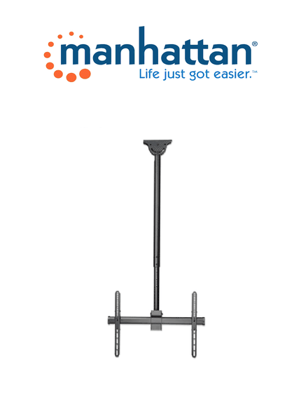 MANHATTAN - 462204 - Soporte de techo para TV de movimiento completo y ajustable en altura / Sostiene televisor 37 a 70 hasta 50 kg / para techos inclinados y planos/ Giro 360°/ inclinación 0 a 25°/ extensión telescópica 1060 a 1560 mm