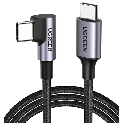 Cable USB-C a USB-C | 1 Metro | Conector con Ángulo Recto de 90° | Carga Rápida de hasta 60W | 480 Mbps | PD3.0 | QC4.0/3.0/2.0 | FPC | AFC | Protección Integrada| Caja de Aluminio | Nylon Trenzado | Color Negro.