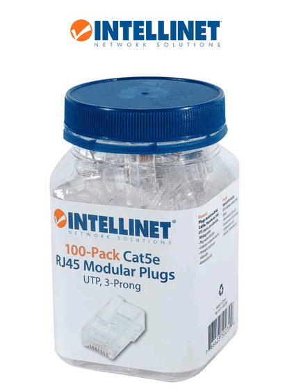 INTELLINET 502399 - Enchufe RJ45 CAT5E sólido UTP, bote de 100 piezas, con 15 micras de oro. MCI2Q125