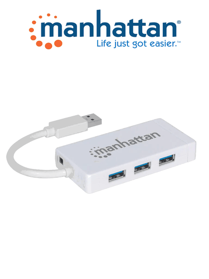 MANHATTAN 507578 - HUB USB 3.0 / 3 puertos / Adaptador Gigabit Ethernet / 5Gbps / Un puerto 10/100/1000 Mbps para UltraBook y Macbook®