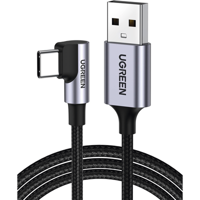 Cable USB-A a USB-C | 2 Metros | Conector con Ángulo Recto de 90° | Carga Rápida de hasta 60W | 480 Mbps | PD3.0 | QC /3.0/2.0 | FPC | AFC | Protección Integrada| Caja de Aluminio | Nylon Trenzado | Color Negro.