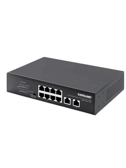 Intellinet - 561402 Switch Gigabit con 8 puertos PoE+ y 2 puertos Gigabit RJ45 de enlace ascendente I&MBFIN