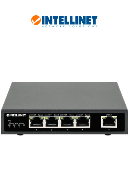 INTELLINET 561839 - Switch PoE+ de 5 puertos Gigabit, 4 puertos PoE IEEE 802.3at/af PoE+/PoE, con 62W de presupuesto de energía, para escritorio I&MBFIN