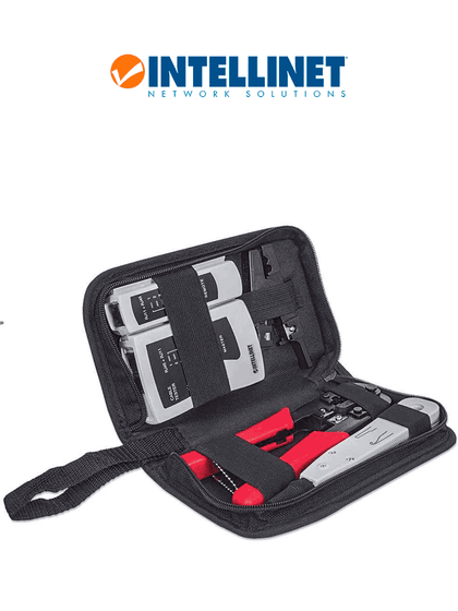 INTELLINET 780070 - Kit de herramientas para red de 4 piezas: probador de cable UTP, ponchadora, pinza crimpeadora y pelador de cable