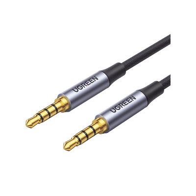 Cable Auxiliar de 3.5mm / Cable Audio Estéreo / Núcleo de Alambre de Cobre Esmaltado / Carcasa de Aluminio Azul + Nylon Trenzado / Soporta Micrófono / 5 Metros