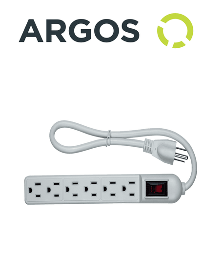 ARGOS 9700250 - Barra multicontactos con supresor de picos / 6 tomas aterrizadas / Uso interior / Color blanco / 110-125V AC / 1875W /