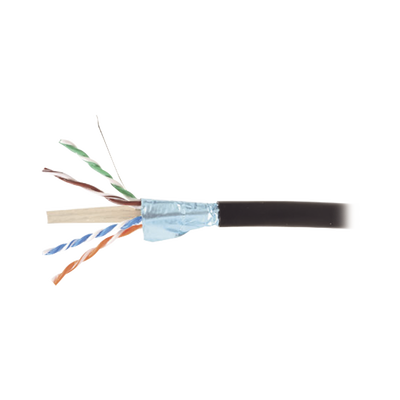 Bobina de Cable Blindado F/UTP de 4 Pares, Para Exterior con Gel, Cat6A (23 AWG), Industrial para Climas Extremos, Enterrado Directo, Color Negro, 305 m