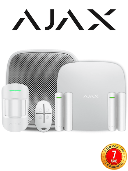 AJAX KIT RESIDENCIAL EXT - Panel de alarma Hub2Plus conexión Ethernet / WiFi / LTE color Blanco / APP “AJAX PRO” iOS y Android , 1 sensor de movimiento, 2 detectores para puerta o ventana, 1 control remoto y una sirena EXTERIOR inalámbrica RESIDENCIAL