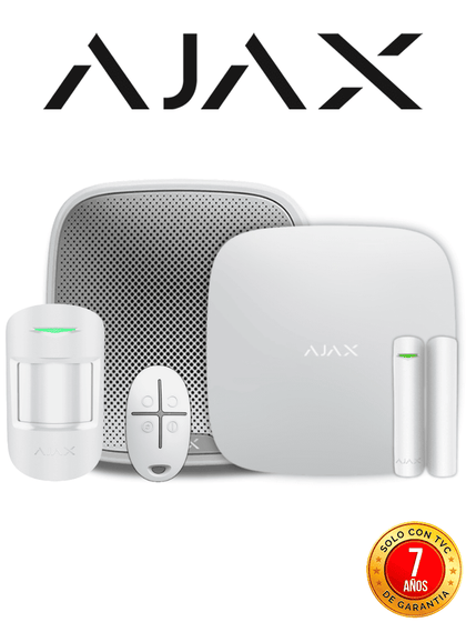 AJAX KIT BASIC EXT - Panel de alarma Hub 4G conexión ETHERNET con 1 ranura 4G color Blanco / APP “AJAX PRO” iOS y Android , 1 sensor de movimiento, 1 detector para puerta o ventana, 1 control remoto y una sirena EXTERIOR inalámbrica