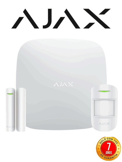 AJAX KIT BASIC - Panel de alarma Hub 4G conexión Ethernet y una ranura sim 4G / APP “AJAX PRO” iOS y Android , 1 sensor de movimiento y 1 detector de puerta o ventana con entrada auxiliar en color blanco