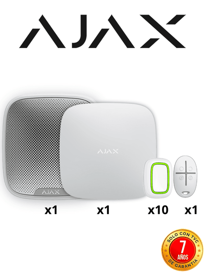 AJAX KIT ALARMA VECINAL W - Panel Hub4G conexión Ethernet y una ranura 4G LTE / APP “AJAX PRO” iOS y Android , 10 Botones Inalámbricos ,1 control remoto y una sirena EXTERIOR inalámbrica RESIDENCIAL