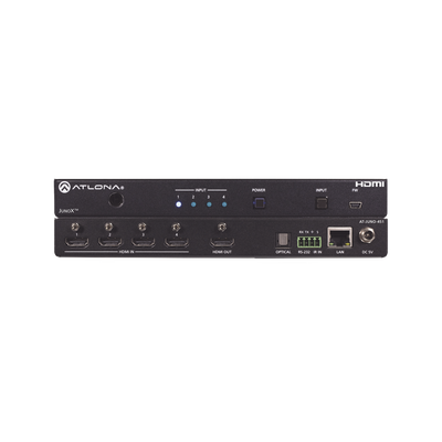 Atlona JunoX Switch HDMI 4K UHD HDR 4x1 / Conmutación Automática, Compatible HDCP 2.2, Funciones de Gestión EDID, Canal ARC y Salida TOSLINK.