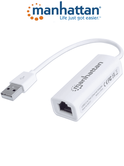 MANHATTAN 506731 - Adaptador Fast Ethernet USB de Alta Velocidad 2.0/ Velocidad Hasta 100 Mbps Fast Ethernet/ Hot Swap/ Full Dúplex con Detección Automática de la Velocidad/ Certificaciones: FCC Clase B, Marca CE, RoHS/