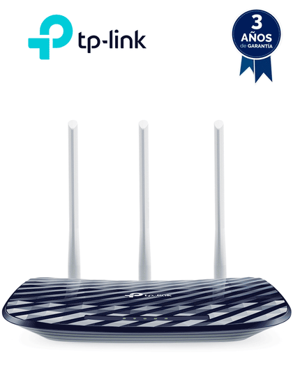 TP-LINK Archer C20 - Ruteador WiFi AC 733Mbps con 1 puerto WAN RJ45 Fast Ethernet, 4 puertos LAN RJ45 Fast Ethernet y 3 antenas fijas.