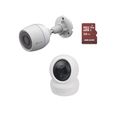 Kit de cámaras WiFi / Incluye 1 pieza C6N Para Uso en Interior / 1 pieza CS-H3C Para Uso en Exterior / 1 PZA Micro SD HS-TF-E1/32G / Detección de Movimiento / Notificaciones Instantáneas