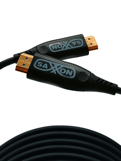 SAXXON SX50HDF047 - Cable HDMI de 50 Metros por Fibra Óptica 4K@60Hz / Fibra 4 hilos + 7 hilos cobre estañado / Compatible con HDMI 2.0 / Alta velocidad 18 Gbps / 3D / HDR / Caja de Aleación de Zinc / Calidad Premium SA1