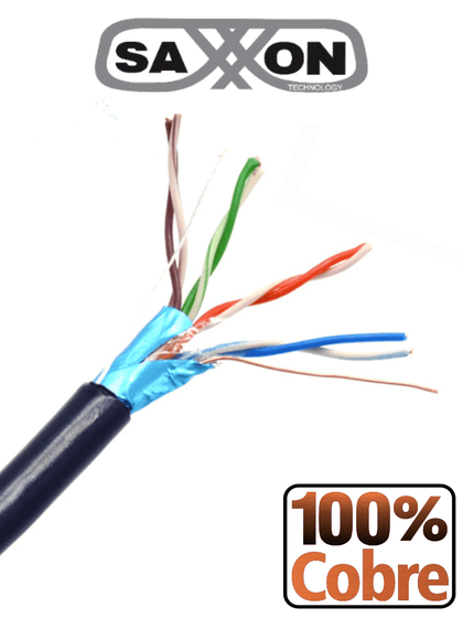 SAXXON OFTPCAT5ECOPE305N - Bobina de Cable FTP Cat5e 100% Cobre/ 305 Metros/ Blindado/ Color Negro/ Uso Exterior/ Ideal para Cableado de Redes de Datos y Video/ Cert ISO9001/ UL / RoSH