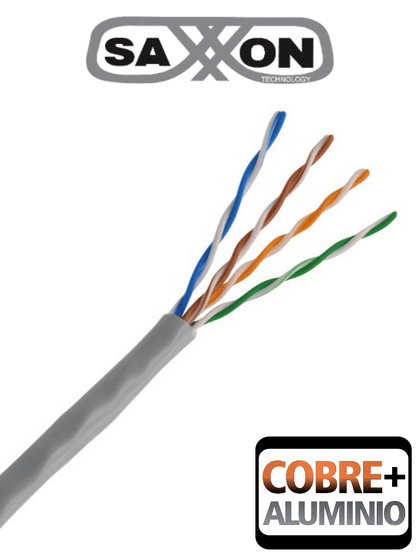 SAXXON OUTP5ECCA100G- Bobina de Cable UTP Cat5e/ 100 Metros/ CCA/ Color Gris/ Uso Interior/ Cert ISO9001/ UL 444/ RoSH/ ANSI/ TIA/ EI-568B