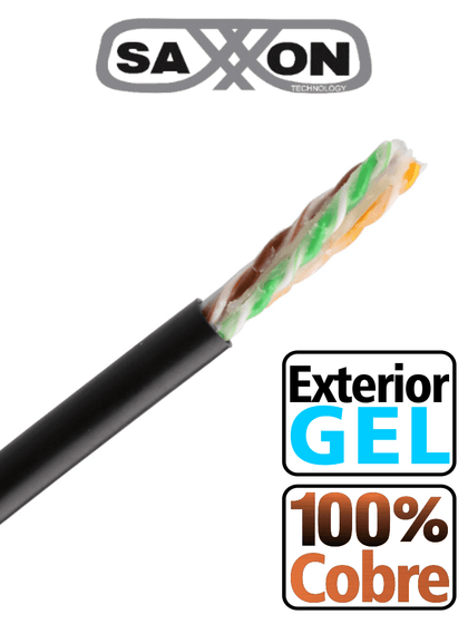 SAXXON OUTPCAT6GCOPEXT- Bobina de Cable UTP Cat6 100% Cobre con Gel/ 305 Metros/ Uso Exterior/ Color Negro/ Cumple con Estandares: ISO/ IEC 11801 Ed2; EIA/ TIA568/ Ideal para Cableado de Redes y Video/