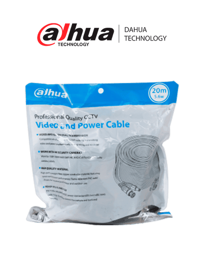 DAHUA DH-PFM942I-20-5-Cable armado de 20 metros para video y energía, compatible con cámaras hasta 4K. Incluye conectores BNC y de energía, ideal para uso interior y exterior. Fabricado con cobre de alta pureza, soporta AHD, CVI, TVI, y CVBS. MCI2Q125