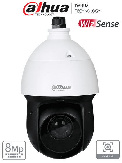 DAHUA SD49825GB-HNR - Cámara IP PTZ de 8 MP / WizSense/ 25x de Zoom óptico/ IR de 100 m/ H.265+/ WDR Real de 120 dB/ Protección perimetral/ Detección de rostros / SMD 4.0/ Ranura para MicroSD/ IP66/ E&S de Alarma y Audio/ HL