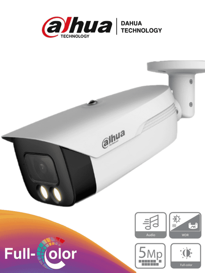 DAHUA HAC-HFW1509MHN-A-LED-0360B-S2 - Cámara Bullet Full Color de 5 MP con lente de 3.6 mm y micrófono integrado. Con visión nocturna de hasta 50 metros, WDR real de 120 dB y color 24/7. Resistente al agua IP67 y tecnología Starlight HDCVI9.0 5MP