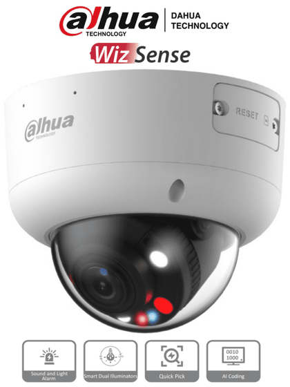 DAHUA IPC-HDBW3849R1P-ZAS-PV - Cámara IP Domo de 8 MP, con iluminadores duales hasta 40 m, tecnología TiOC y WizSense, lente motorizado de 2.7-13.5 mm, audio bidireccional, 1 entrada/salida de alarma y audio, compatible con Quick Pick en NVR con IA.