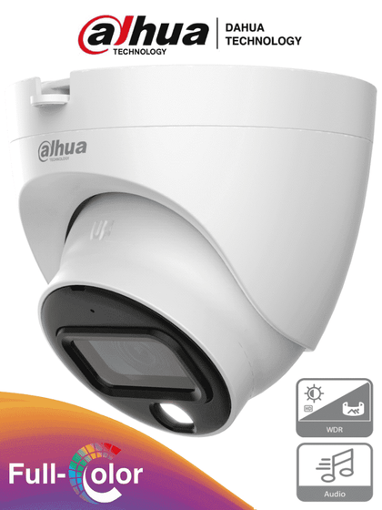 DAHUA HAC-HDW1239TLQN-A-LED - Camara Domo de 2 Megapixeles/ Full Color/ Lente de 2.8 mm/ 107 Grados de Apertura/ WDR Real de 130 dB/ 20 Metros de Iluminación/ Microfono Integrado/ IP67/ Facil Instalación/ ProHDCVI