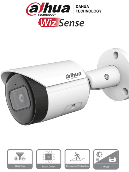 DAHUA IPC-HFW2541E-S S2- Camara IP Bullet de 5 Megapixeles/ WizSense/ Lente de 2.8mm/ 97 Grados de Apertura/ IR de 30 Metros/ SMD Plus/ Microfono Integado/ PoE/ Ranura para MicroSD/ IP67/ WDR Real de 120 dB/ MCI2Q125 IMD