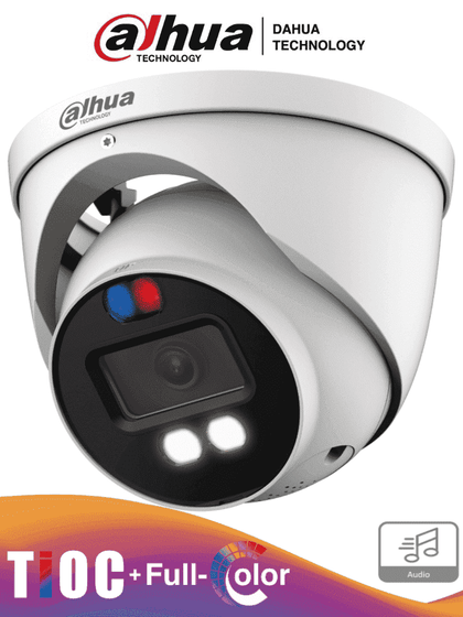 DAHUA HAC-ME1509H-A-PV-S2 - Camara Domo TioC de 5 Megapixeles/ Iluminador Dual Inteligente/ Lente de 2.8mm/ 111 Grados de Apertura/ 40 Metros de Iluminación Visible e IR/ Estrobo de Luz Roja y Azul/ Super Adapt/ Microfono Integrado/ WDR Real/