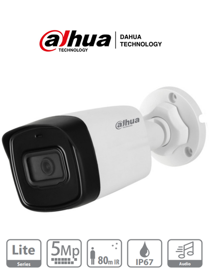 DAHUA HAC-HFW1500TL-A-28 - Camara Bullet de 5 Megapixeles/ Microfono Integrado/ Lente de 2.8mm/ IR de 80 Mts/ IP67/ Starlight/ CVI/CVBS/AHD/TVI/ MCI2Q125 1CM