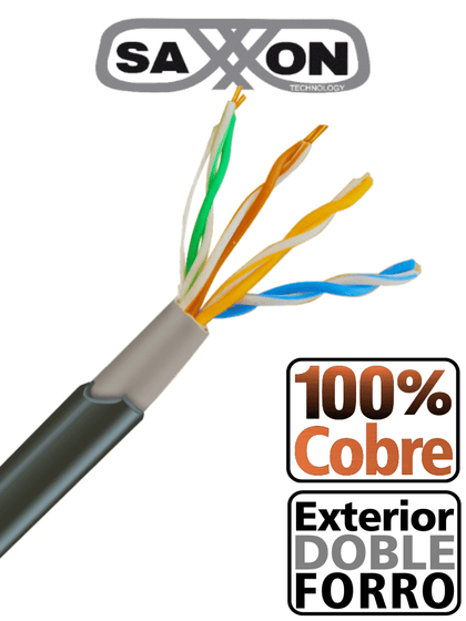 SAXXON OUTPCAT5ECOPEXT - Bobina de Cable UTP Cat5e 100% Cobre/ 305 Metros/ Exterior con Doble Forro/ Color Negro/ Ideal para Cableado de Redes de Datos y Video/