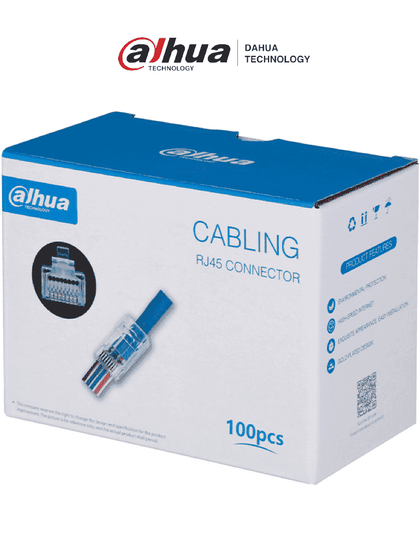 DAHUA PFM976-531-PT - Caja con 100 Plugs Pass through RJ45 Cat5e/ Chapado de Oro de 15 U/ Clasificación de Resistencia al Fuego UL94V-2 / LoNuevo CONEEN MCI1Q125