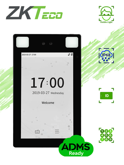 ZKTECO ProFace X- Terminal de Control de Acceso con Reconocimiento Facial/ para Exterior de -30° hasta 60°/ 30,000 Rostros/ 50,000 Tarjetas RFID 125 Khz/ 8 Pulgadas/ IP68/ IK04/ Serie Visible Light