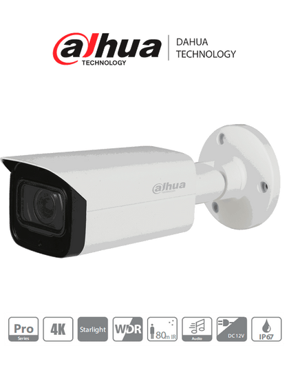 DAHUA HAC-HFW2802T-A-I8 - Camara Bullet 4k/ Lente de 3.6mm/ IR de 80 Metros/ Microfono Integrado + 1 Entrada de Audio/ Metalica/ IP67/ WDR Real de 120 dB/ ProHDCVI