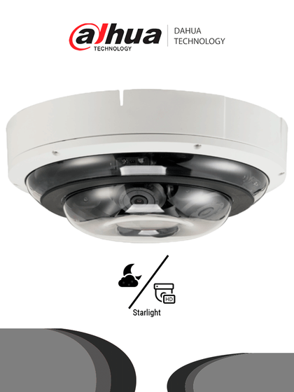 DAHUA IPC-PDBW5831-B360 - Cámara IP Domo Multisensor Panorámico, con 4 sensores de 2MP que brindan una imagen panorámica de 8MP en total. Lentes motorizados 2.7-12 mm, H.265+, IR 30m, MicroSD, resistente IP67/IK10. Panorámicas MV