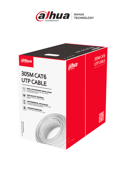 DAHUA PFM923I-6UN-C - Bobina de Cable UTP Cat 6 100% Cobre/ Color Blanco/ 305 Metros/ para Interior/ Ideal para Redes y Video/ Certificado CPR Eca Retardante/ Estandares Q/DXJ 067-2019, EN50575-2014/ LSZH/