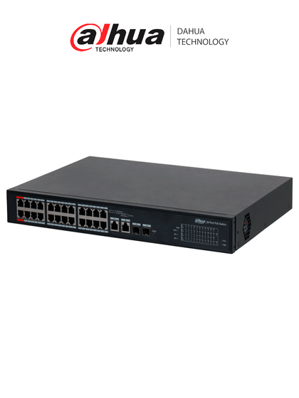 DAHUA DH-S4101-24ET2GF-360-C Switch Administrado en la nube de 26 puertos/ 24 puertos PoE/ larga distancia de 250 m/ PoE watchdog / 10/100 Mbps/ Poe 2.0/ 8.8 Gbps/