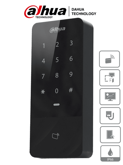 DAHUA ASI1201E-D - Control de Acceso Independiente con Teclado Touch y Tarjetas ID/ 30,000 Usuarios, 60,000 Registros/ TCP/IP/ Soporta Lectora Esclavo por Wiegand y RS-485/ Uso Exterior IP66/ Desbloqueo con Tarjeta, Pasword o Combinación/ BuenFinDahua20