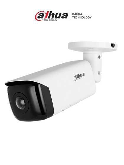 DAHUA IPC-HFW3441T-AS-P Cámara IP bullet panorámica 4 MP, lente 2.1 mm, ángulo 180°, IR 20 m, IA WizSense, detección de movimiento inteligente, protección perimetral, Starlight, PoE, WDR, H.265+, IP67, micrófono, E/S alarma. Pano180