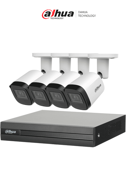 DAHUA KITXVR1B04H-I4B2A51-U - Kit de 4 Cámaras metálicas 5 MP Lente de 2.8mm y un DVR Cooper-I WizSense, 4 Canales + 1 IP o Hasta 5 Canales IP. Soporta Con IA, H.265+, SMD Plus y Búsqueda de Humanos y Vehículos. MCI1Q125