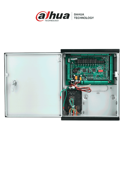 DAHUA ASC1208C-S - Control de acceso TCP/IP para 8 puertas y 8 lectoras vía Wiegand o RS485, con capacidad para 100,000 tarjetas y 150,000 eventos. Soporta biométricos y batería de respaldo.