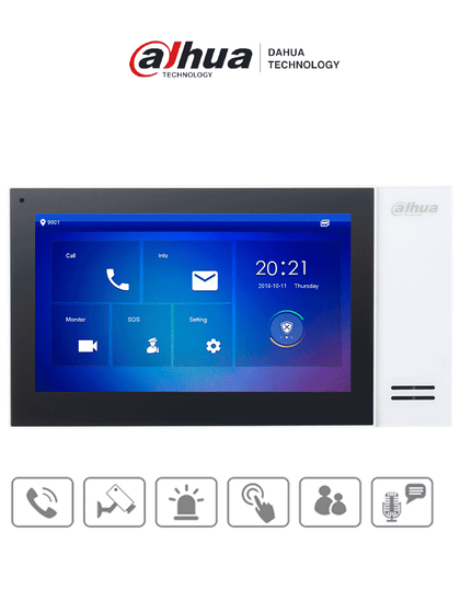 DAHUA VTH2421FW-P - Monitor IP de 7 Serie Pro con pantalla táctil, 8GB de memoria, PoE estándar, ranura MicroSD, admite 9 monitores adicionales, llamada grupal, videos, mensajes y 6 entradas/salidas de alarma.