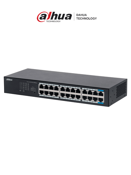 DAHUA DH-S3024-24GT - Switch Gigabit de 24 puertos no administrable, Capa 2, Carcasa metálica, switching de 48G, tasa de reenvío de 35.7 Mbps, memoria buffer de 8.4Mb, y protección avanzada contra descargas. MCI1Q125