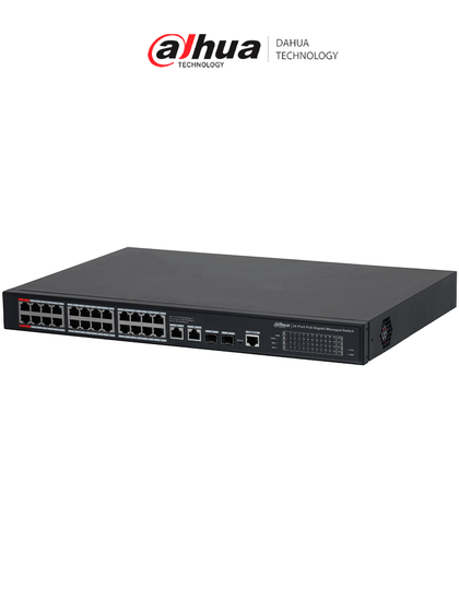 DAHUA DH-S4228-24GT-240 Switch PoE Gigabit Administrable con 24 puertos PoE, ideal para transmisión de larga distancia hasta 250 m, perfecto para redes de Capa 2 MCI2Q125 REM